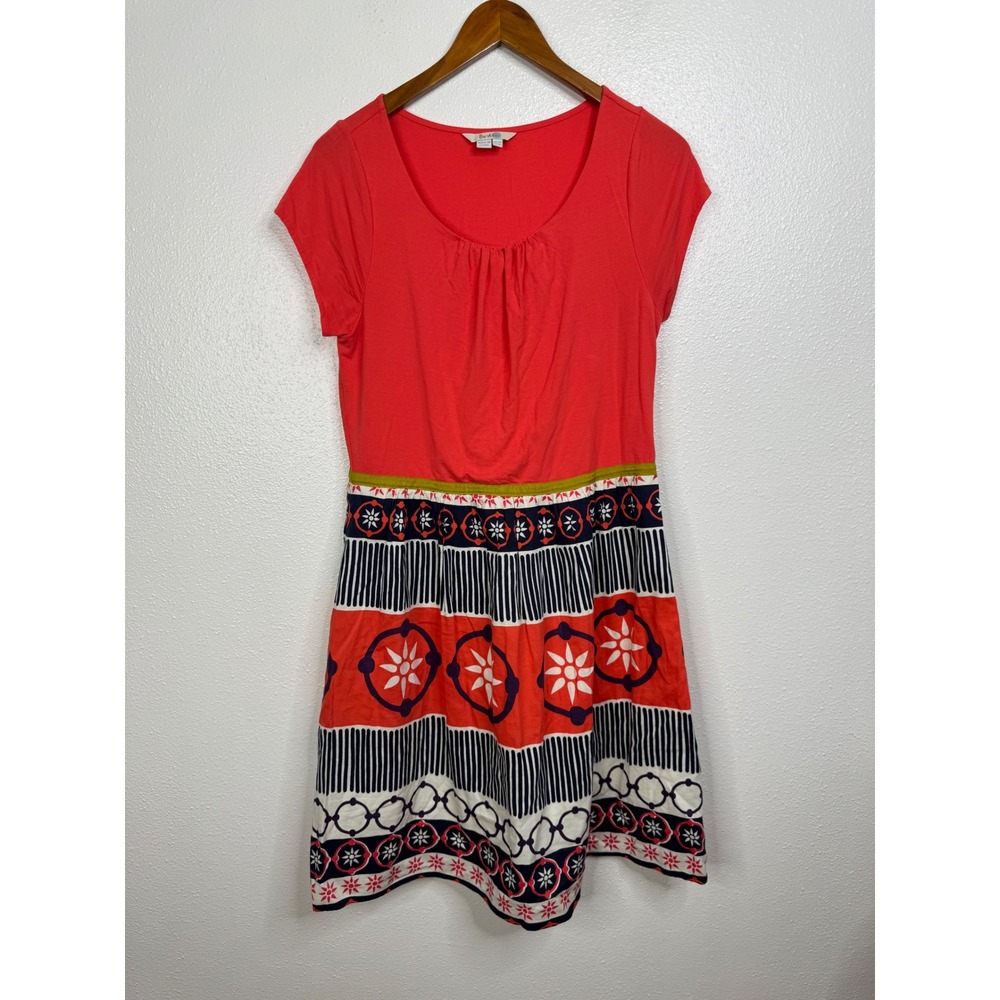 Boden WH799 Coral Red Geometric Medallion Fit Flare Dress Womens Size 8R